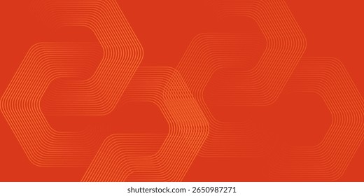 Abstract orange background with glowing geometric lines. Modern shiny yellow hexagon lines pattern. Technology futuristic concept. Suit for poster, modern trendy design