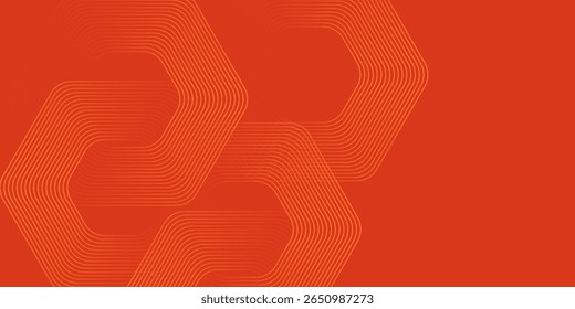 Fundo laranja abstrato com linhas geométricas brilhantes. Padrão de linhas de hexágono amarelo brilhante moderno. Conceito futurista da tecnologia. Terno para cartaz, banner, brochura, capa, folheto. eps 10