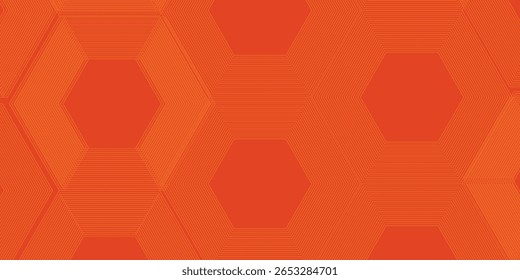 Abstract orange background with glowing geometric lines. Modern shiny yellow hexagon lines pattern. Technology futuristic concept. Suit for poster, banner, brochure, cover, flyer. Vector illustratio