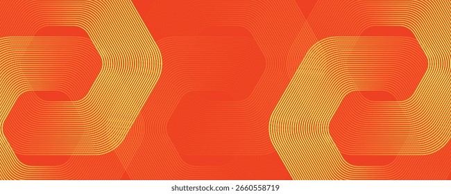 Abstractas fondo naranja con líneas geométricas brillantes. Modelo amarillo brillante moderno de las líneas del hexágono. Tecnología concepto futurista. Traje para el cartel, Anuncio, folleto, cubierta, volante. Ilustración vectorial