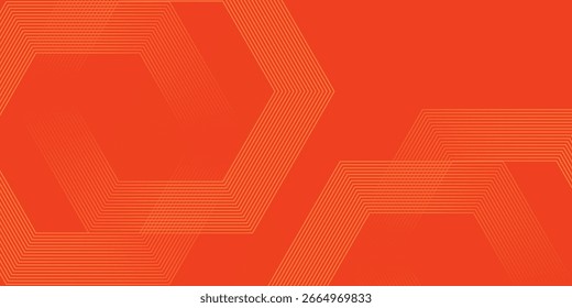 Abstractas fondo naranja con líneas geométricas brillantes. Modelo amarillo brillante moderno de las líneas del hexágono.