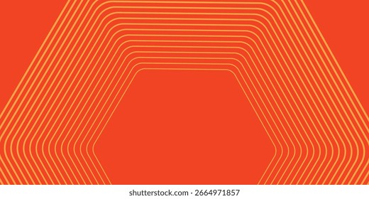 Fundo laranja abstrato com linhas geométricas brilhantes. Padrão de linhas de hexágono amarelo brilhante moderno. Conceito futurista da tecnologia. Terno para cartaz, banner, brochura, capa, folheto