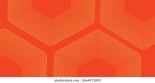 Abstractas fondo naranja con líneas geométricas brillantes. Modelo amarillo brillante moderno de las líneas del hexágono. Tecnología concepto futurista. Traje para el cartel, Anuncio, folleto, cubierta, volante