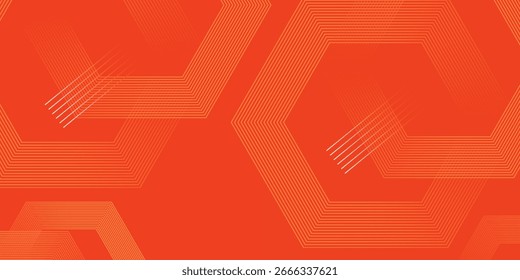 Fondo naranja Abstractas con textura de líneas geométricas brillantes. Modelo amarillo brillante moderno de las líneas del hexágono. líneas blancas.