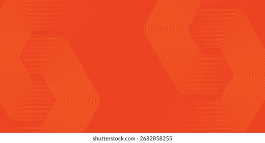 Abstract orange background with glowing geometric lines. Modern shiny yellow hexagon lines pattern.  Vector illustration.