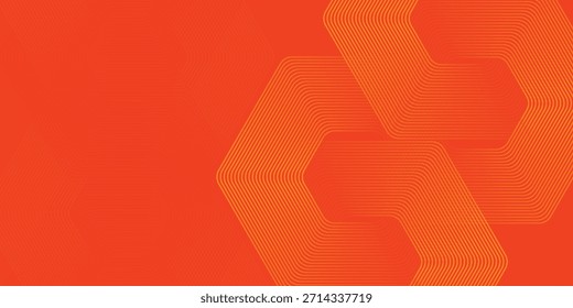 Fundo laranja abstrato com linhas geométricas brilhantes. Padrão de linhas de hexágono amarelo brilhante moderno. Conceito futurista da tecnologia. Terno para cartaz, banner, brochura, capa, flyer eps10
