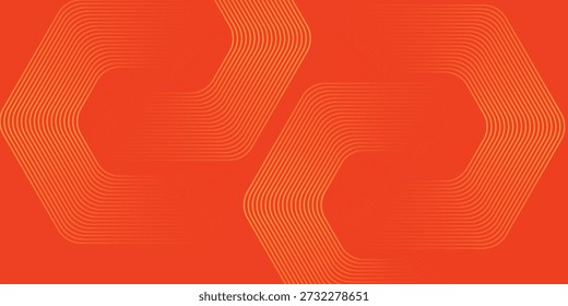 Abstract orange background with glowing geometric lines. Modern shiny yellow hexagon lines pattern. Technology futuristic concept.