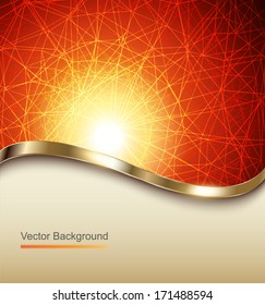 Abstract orange background with metallic wave, vector.