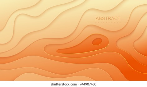 Abstract orange background with paper cutout layers. Vector illustration. Material design. Paper layers textured relief. Applicable for business banner, flyer, poster, brochure design