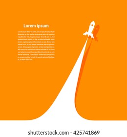 Abstract Orange background with rocket. Illustration The launch rocket with smoke. The concept of a startup and growth. Stock vector