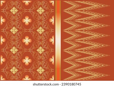 Abstract orange background, seamless Thai pattern, East Asian pattern. traditional style For surface and pattern decoration of fabric or carpet or wrapping paper or wallpaper.