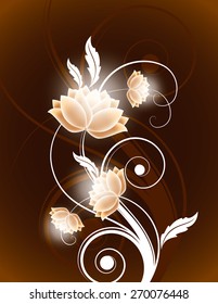 Abstract Orange Background with Shiny Flowers.