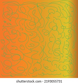 Abstract orange background with simple green lines. Gradient. Vector.