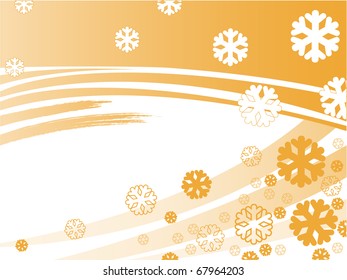 abstract orange background with snowflakes and curved stripes