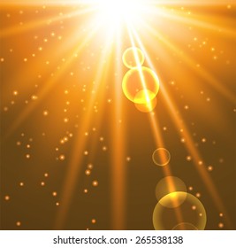 Abstract orange background with stars and rays