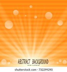 Abstract orange background with sun rays and bokeh, and horizontal streaks-spots, like interference on old TV. Vector