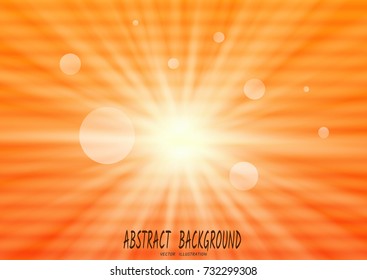 Abstract orange background with sun rays, and horizontal streaks-spots, like interference on old TV. Vector