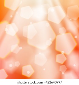 Abstract orange background. Sunlight, bokeh, shiny and sparkly backdrop. Graphic design element for wedding or baby shower invitation, birthday card. Vector illustration.