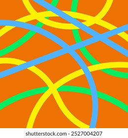 Fundo laranja abstrato com várias linhas coloridas cruzando-se. ilustração vetorial gráfica de fundo abstrato