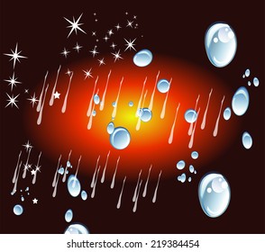 Abstract orange background with Water drops, rain and stars