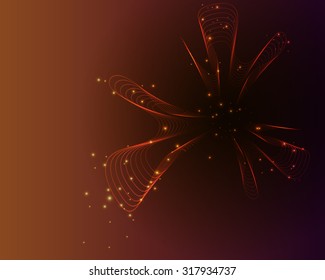 abstract orange  background with wavy lines and points of light