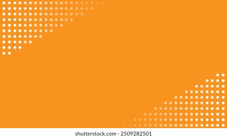 Abstract orange background with white dotted patterns in corners. Geometric design template for banner, poster, or website header with copy space