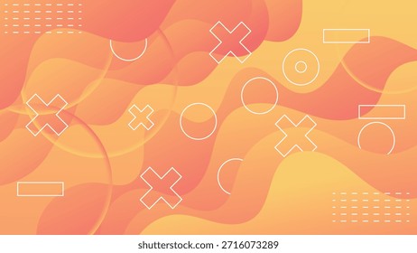 Abstractas fondo naranja con Formas geométricas blancas. Fondo degradado Abstractas moderno con capas fluidas y Formas de línea geométrica blanca en Colores naranjas y amarillos cálidos.
