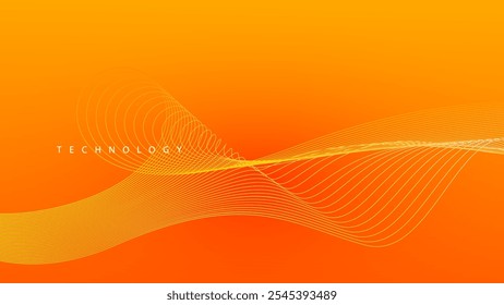 Plano de fundo laranja abstrato com linhas onduladas brancas. linhas de ondas brilhantes. Onda dinâmica. Modernas linhas onduladas fluindo. Conceito de tecnologia futurista.