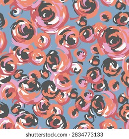 Abstract orange ball Buddleja globosa floral seamless pattern with artistic brush strokes on blue background for fabric, wallpaper, packaging design.