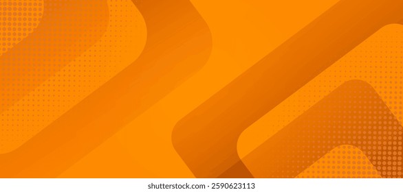 Abstract orange banner background with diagonal stripes and dots. vector illustration