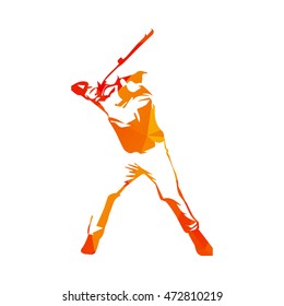 Abstract orange baseball player, vector isolated illustration. Baseball batter