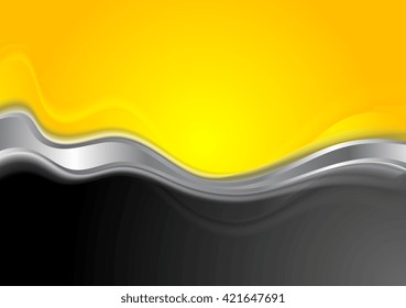 Abstract orange black background with metallic wave. Vector template illustration