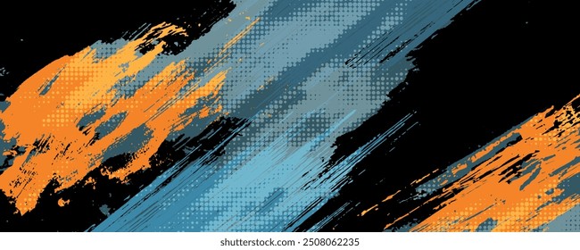 Abstract orange, black and blue background with grunge brush strokes. textures for poster and web banner design