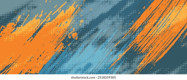 Abstract orange, black and blue background with grunge brush strokes. textures for poster and web banner design