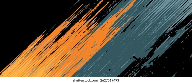 Abstract orange, black and blue background with grunge brush strokes. textures for poster and web banner design