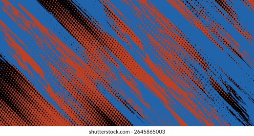 Abstrakter orangefarbener, schwarz-blauer Hintergrund mit farbigen Pinselstrichen. Texturen für Poster und Webbanner