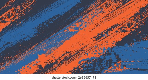 Fundo laranja, preto e azul abstrato com traçados de pincel grunge. texturas para cartaz e web design de banner