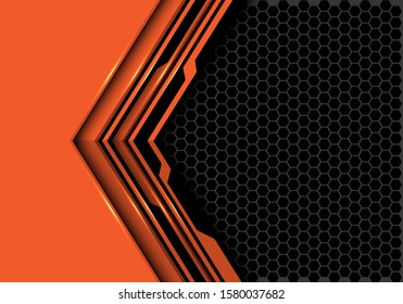 Abstract orange black circuit arrow direction with grey hexagon mesh design modern futuristic technology background vector illustration.