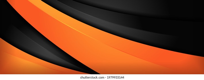 Abstrakte Kombination aus Orange und Schwarz mit 3D-Overlap-Layered-Hintergrund-Design. Grafikdesign-Element.