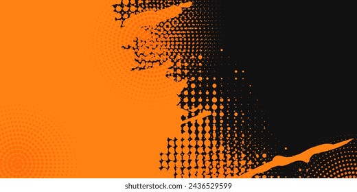 Abstract orange and black grunge texture background with halftone effect vector.