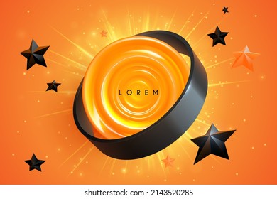 Abstract orange and black shapes with stars
