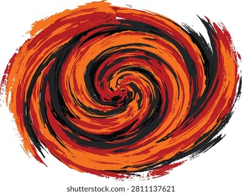 Abstract orange and black swirl brush stroke illustration with abstract artistic creative circular background backdrop illustration isolated decorative paintstroke contrast movement
