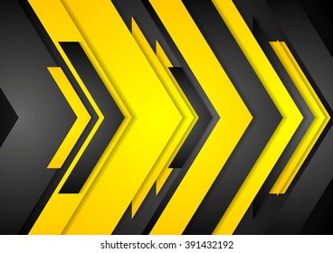Abstract orange black tech arrows background. Vector graphic design