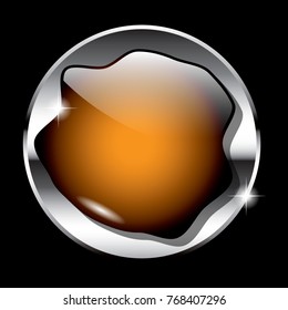 Abstract orange blot shaped background with a round silver frame, with space for your text. Vector illustration.
