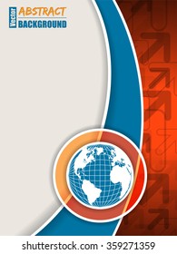 Abstract orange blue brochure with arrows and globe