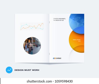 Abstract orange blue brochure design, modern catalog, centerfold cover, flyer in A4