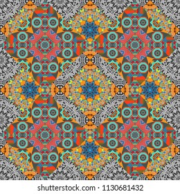 Abstract orange, blue and gray image with a squares. Vector illustration. Digital art abstract seamless pattern.