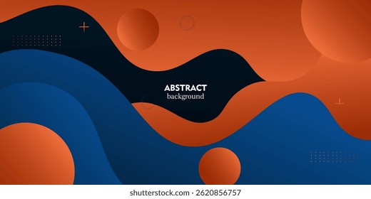 Abstract orange and blue liquid pattern on dark background. Trendy liquid banner design. Vector Eps10