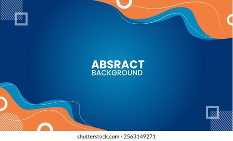 Abstract orange and blue wave background with geometric shape element and blank space design. Memphis Abstract Banner Background.