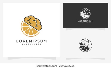 Abstract orange with brain vector icons symbols. Creative fruits and organs logo design ideas.